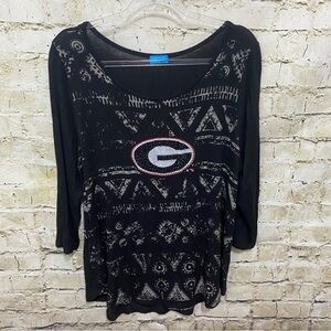P Michael Black Georgia Bulldogs Graphic Aztec Print Beaded Top